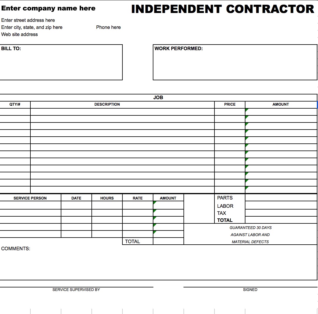 independent contractor billing invoice