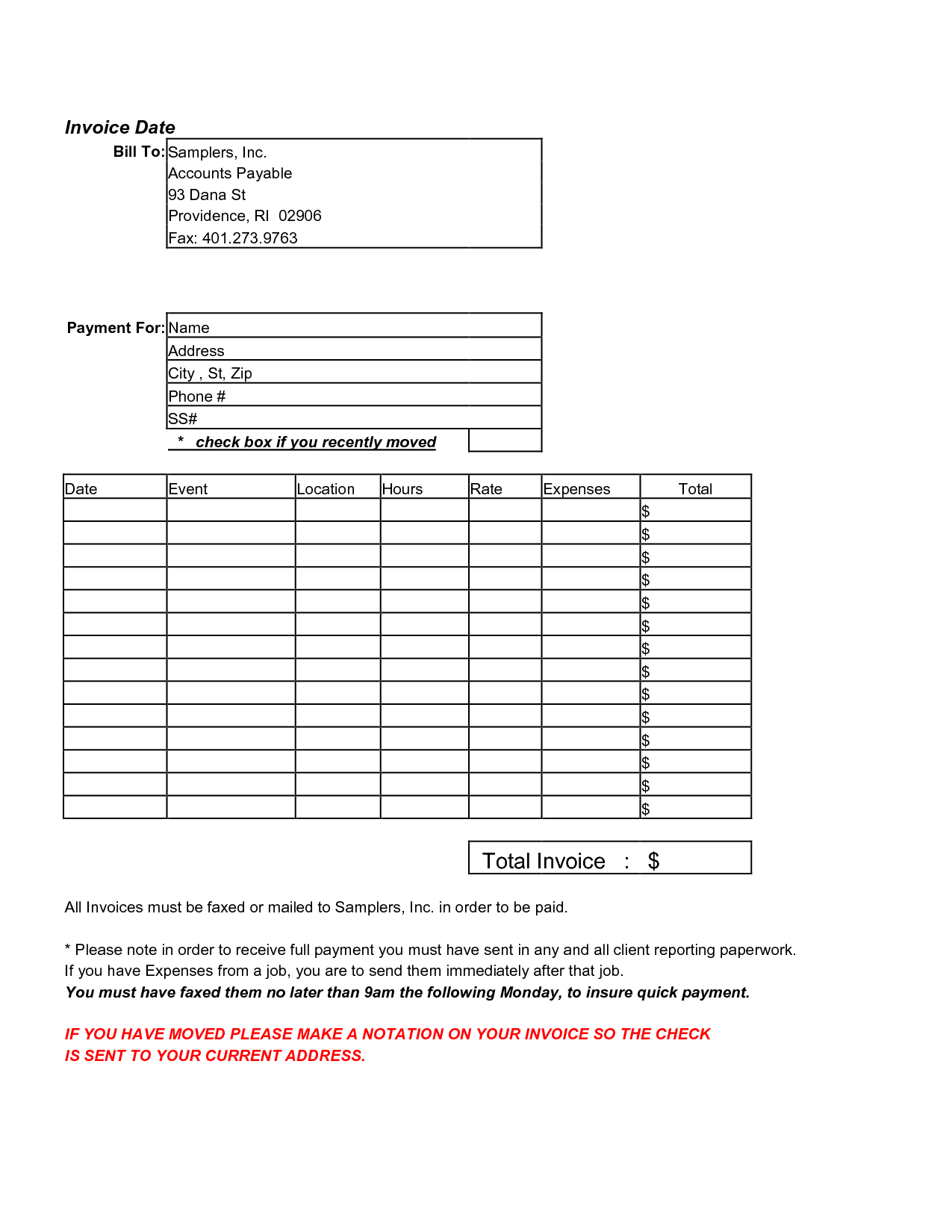 independent contractor billing invoice
